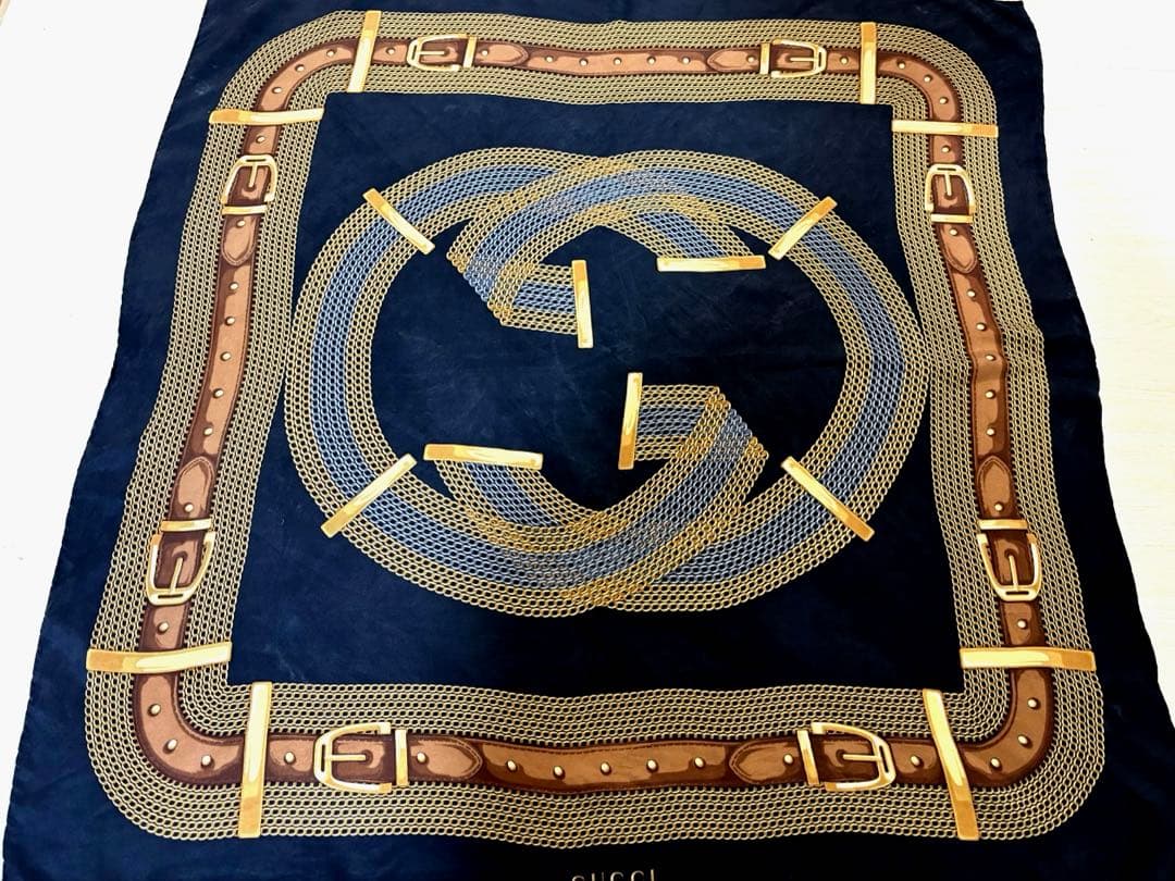 GUCCI シルク スカーフ ネイビー グッチ GUCCI スカーフ バンダナ ストール ネイビー メンズ レディース