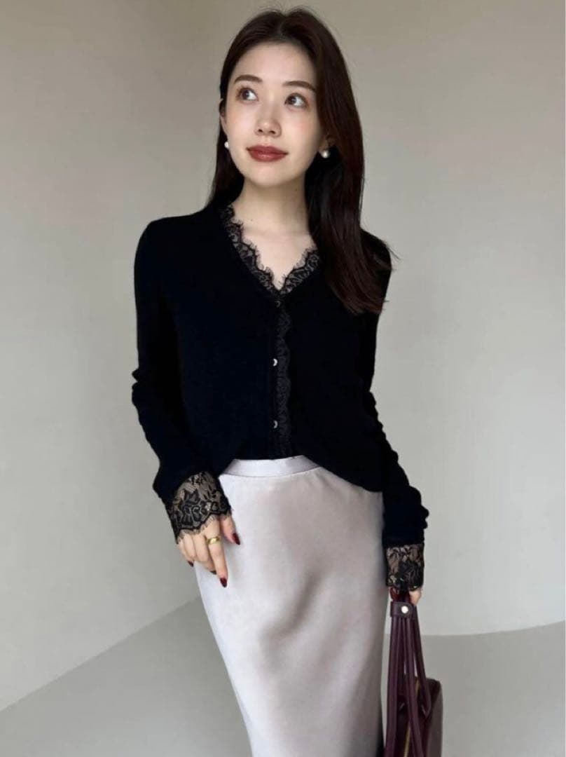 新品　anuans アイラッシュレーストリミングニット アニュアンス anuans アイラッシュレーストリミングニット （BLACK