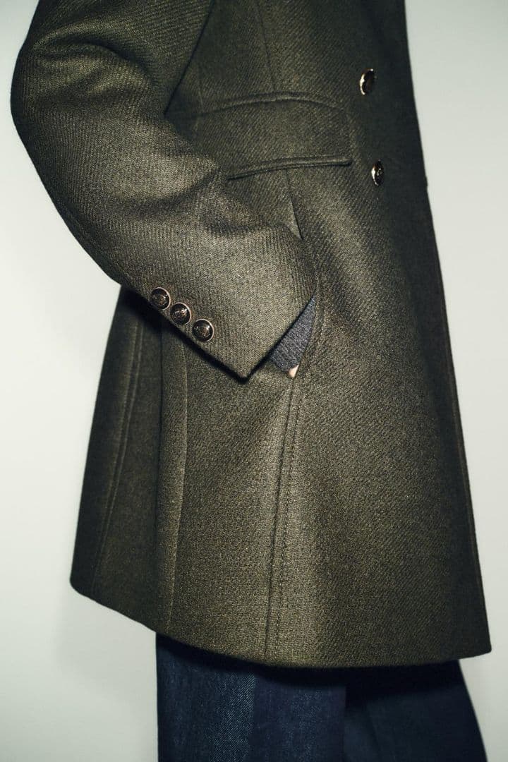 新品タグ付き】ZARA ウールダブルブレストコート カーキ M | Mua sắm