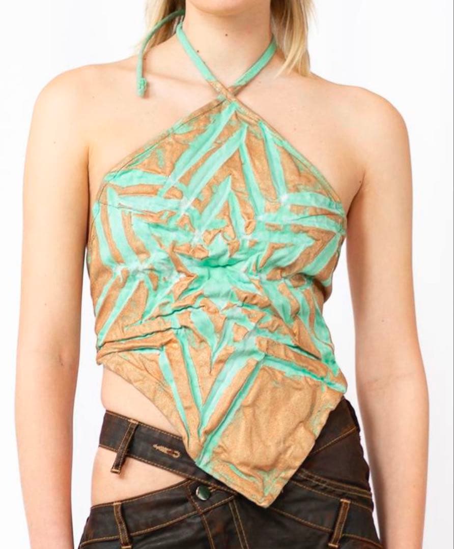 MASHA POPOVA のホルターネック デニム トップス PinkPantheress Gli$tens For Masha Popova | SHOWstudio