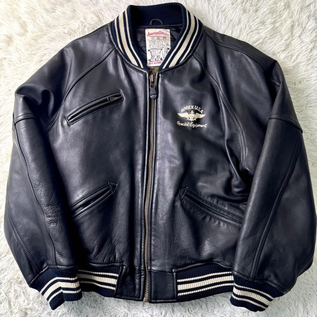 美品/希少✨AVIREX バーシティジャケット スタジャン オールレザー 黒
