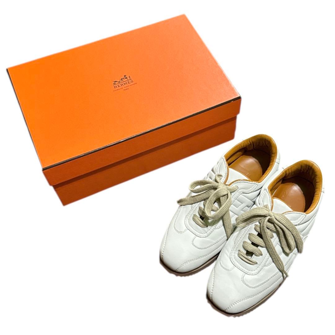 HERMES 36 ほぼ新品　ホワイトレザー スニーカー HERMES（エルメス） 【新品未使用】エルメス デイ スニーカー ケリー