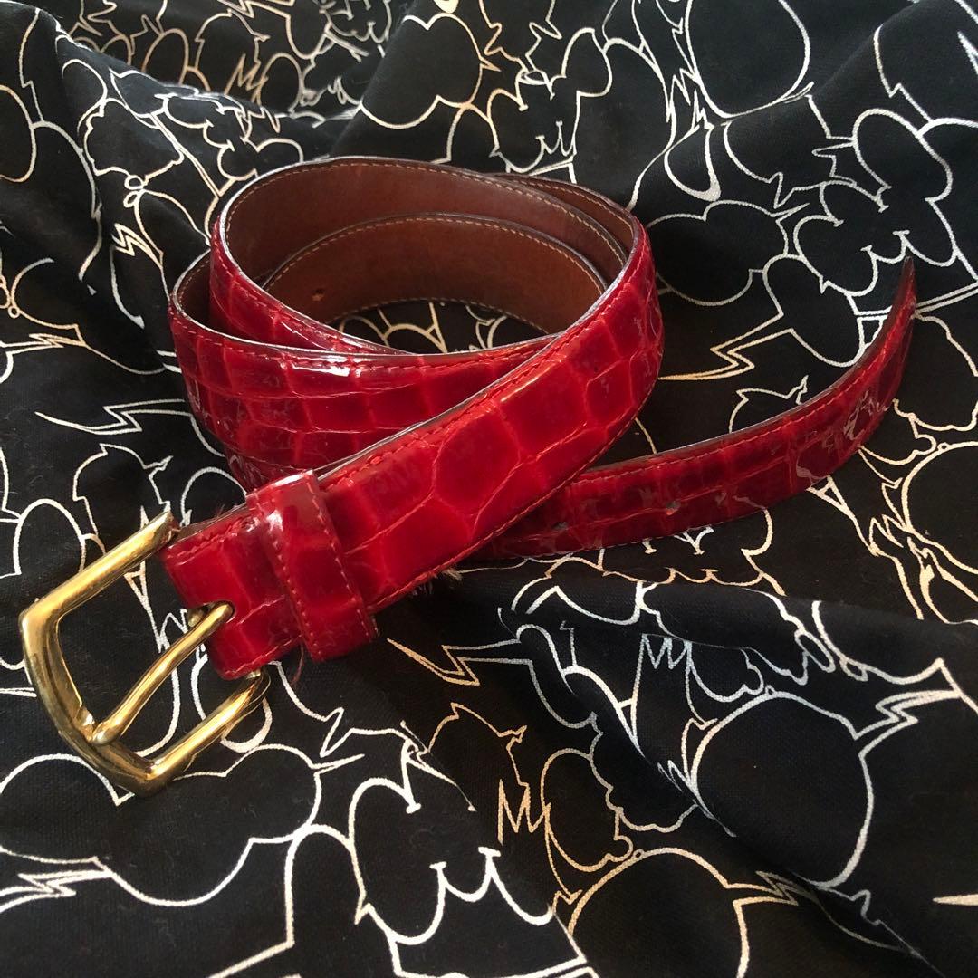 supreme レッド　クロコ型押し　パテントレザー　ベルト　シュプリーム 中古・古着通販】SUPREME (シュプリーム) repeat leather belt レッド