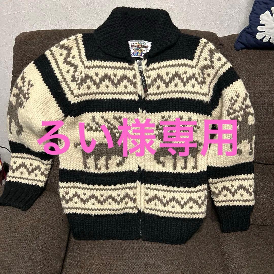 KANATA カナダ製鹿の柄カウチンニットカーディガン No.283 XL☆KANATA☆カウチンニット☆トナカイ☆カナダ製☆カーディガン