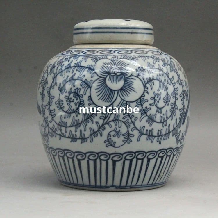 景徳鎮窯青花釉下彩二重喜びが絡まります連茶壺 装飾品 現代工芸品