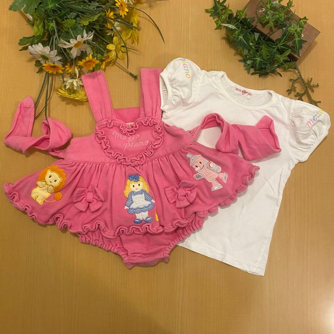 希少　メゾピアノピンクワンピースロンパース白半袖ブラウス　セット おめかしマイメロディ】ブラウス＆キャミワンピースSET(90cm ピンク