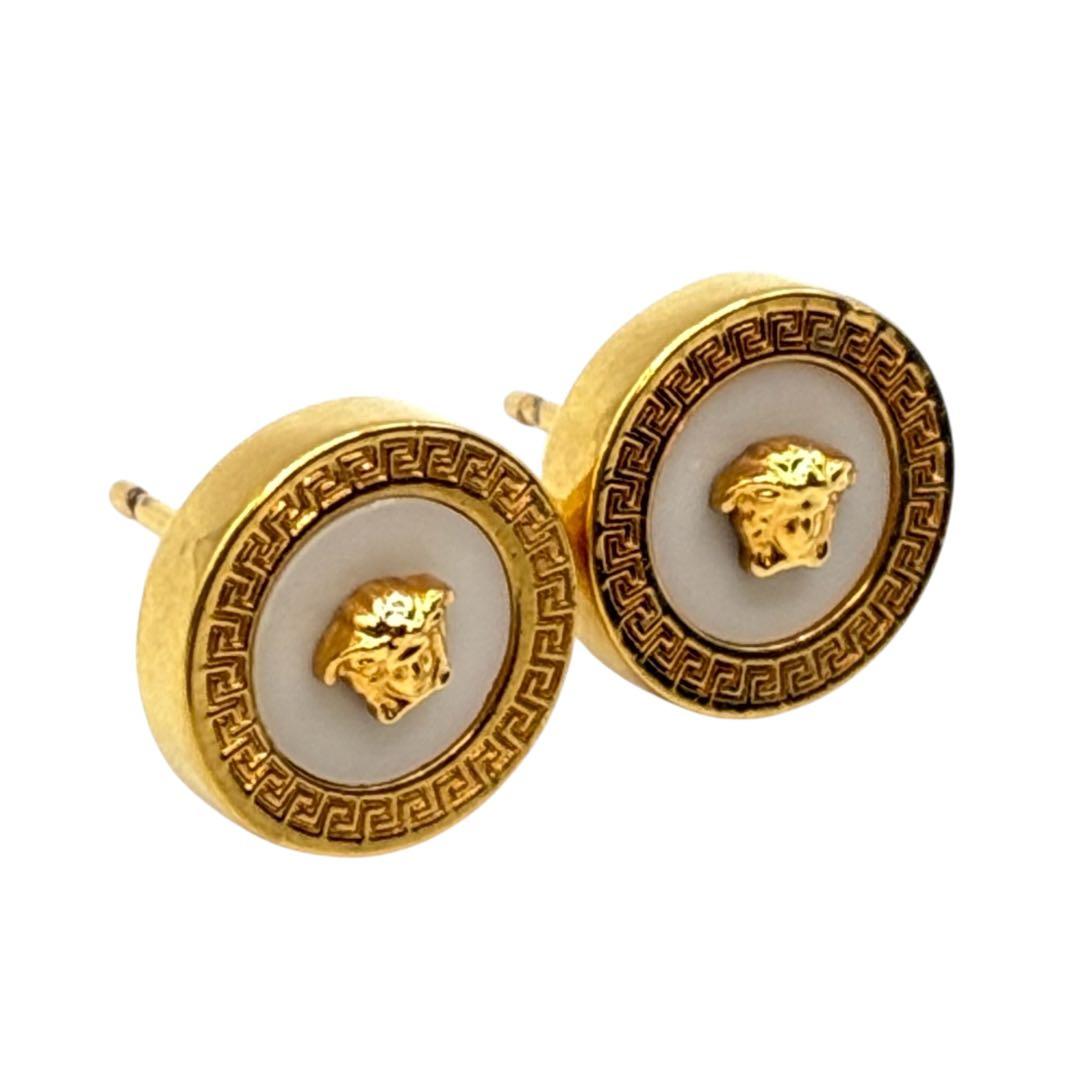VERSACE ヴェルサーチ メデューサ ピアス ゴールド系×ホワイト系 金 白