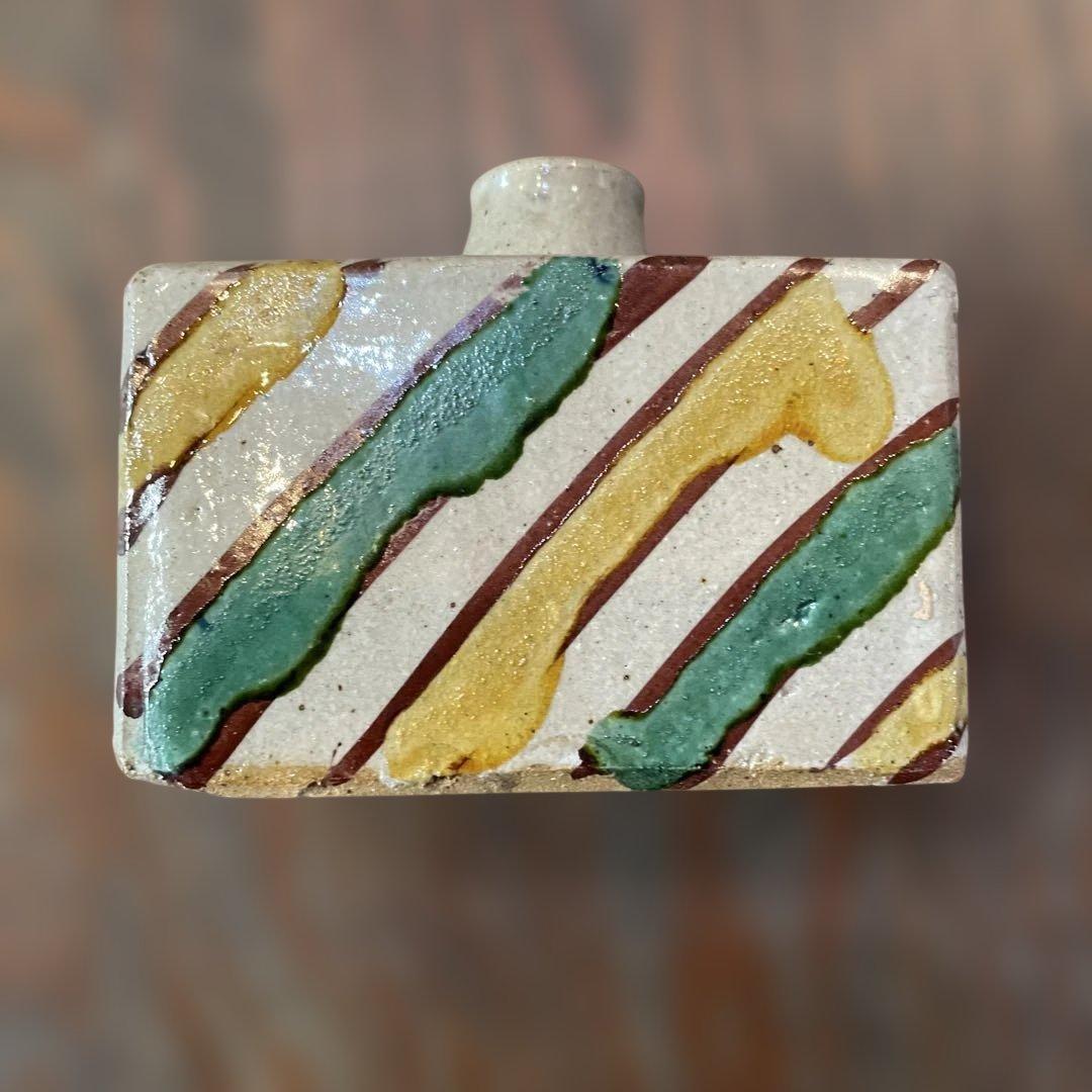 益子焼　合田好道　色絵角瓶　箱なし