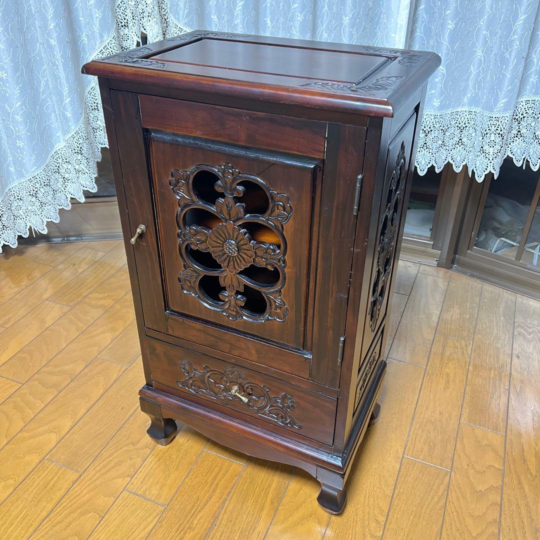 ダークブラウン木製キャビネット キャビネット リビングキャビネット 幅79 奥行29.5 高さ80 扉+引出