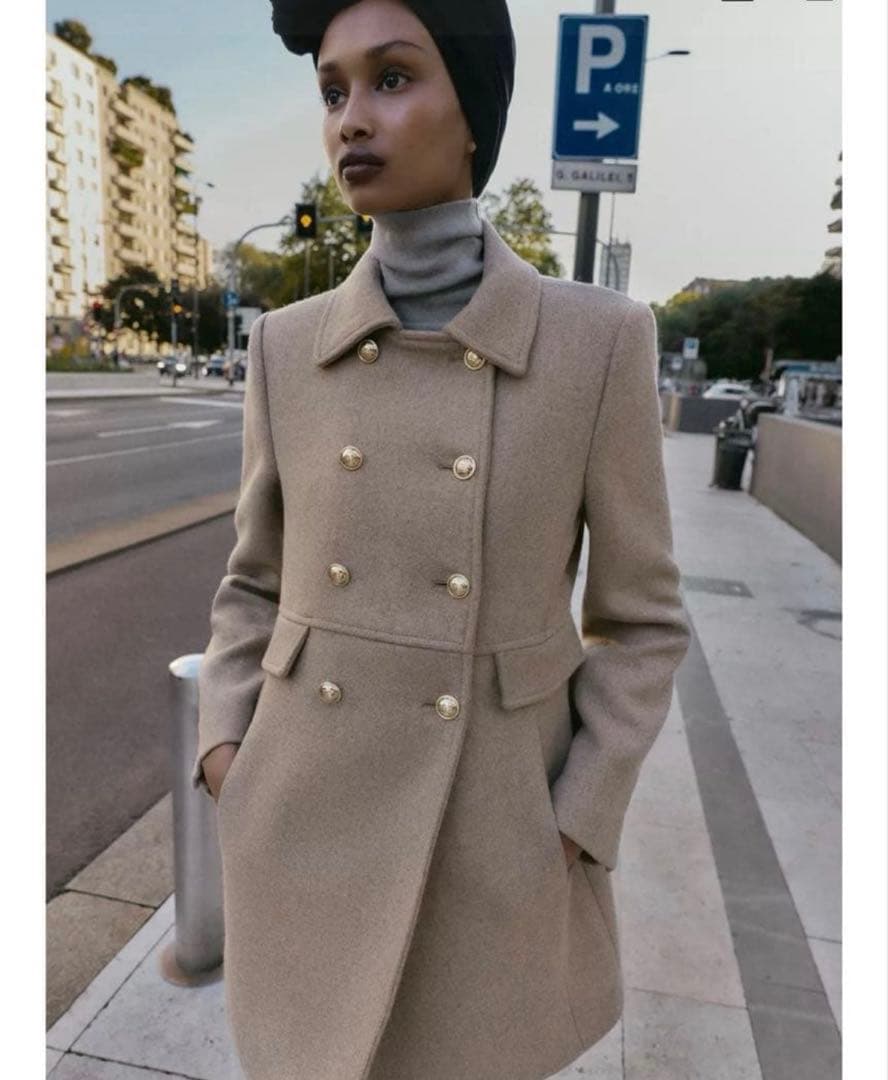 ZARA ウール混紡ショート丈ダブルブレストコート M ZARA - ZARA 新品 ウール混紡ショート丈ダブルブレストコートの通販 by