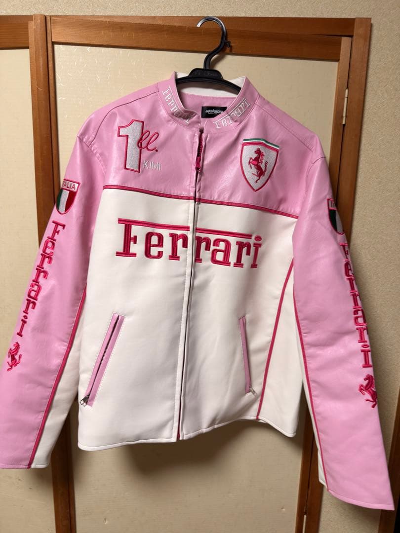 フェラーリ　レーシングジャケット　革ジャン フェラーリ F1 レーシングスーツ PUレザー レーシングジャケット