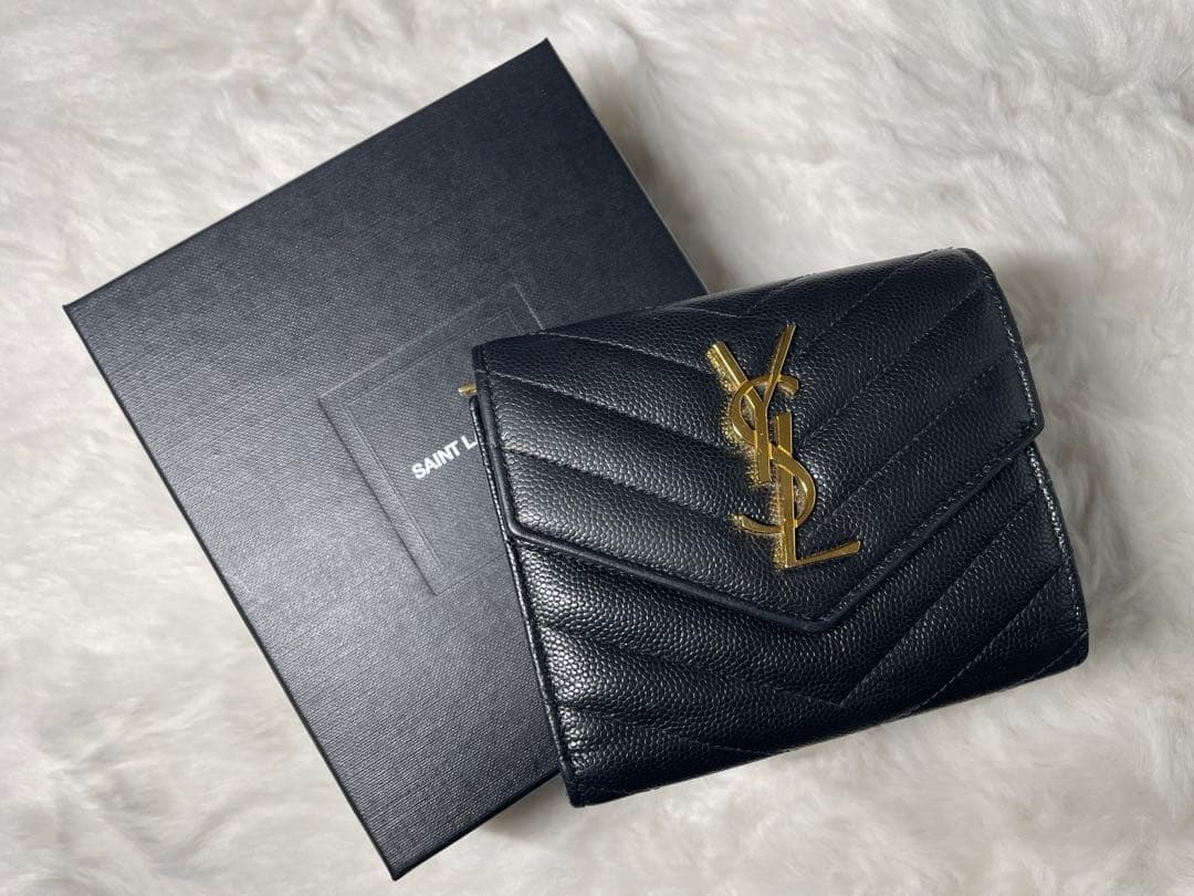 SAINT LAURENT 三つ折り財布 サンローラン SAINT LAURENT 財布 レザー ミニ財布 コンパクト財布 三