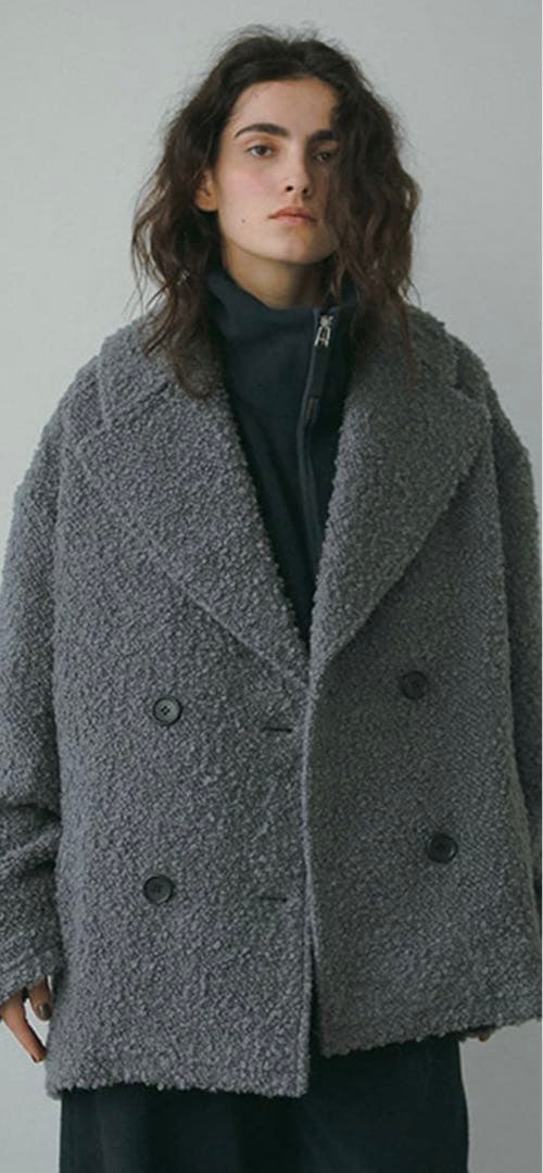 ETRÉ グレー ボア ダブルブレストジャケット Pコート BLUEEAST（ブルーイースト） ピーコート pコート ファー付きボアハーフ