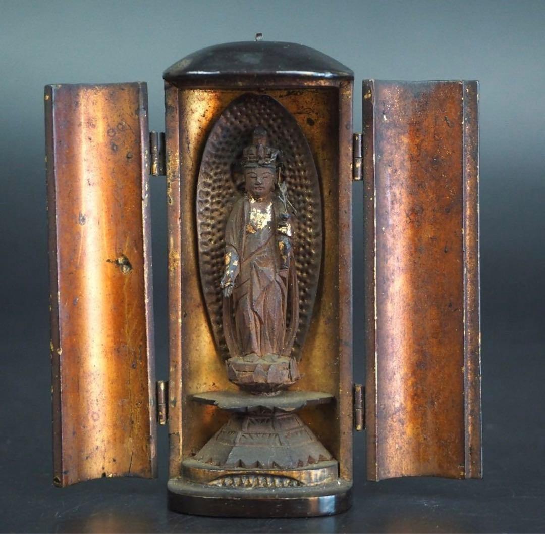ジュン送料無料　江戸時代　大御輪寺　木彫り観音立像 厨子厨子高さ8.6ｃｍ 厨子入木造聖観音菩薩立像 文化遺産オンライン