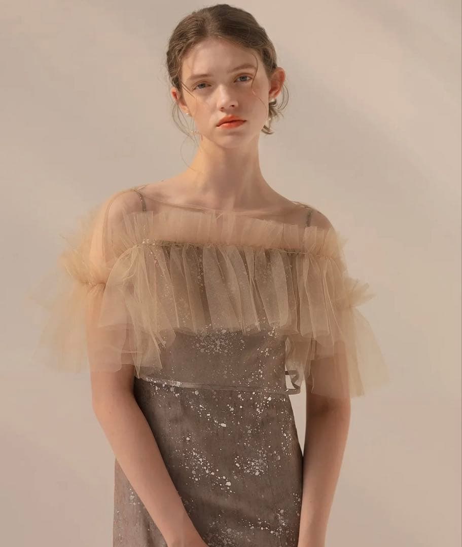 Leja チュールフリルボレロペイントマーメイドワンピースドレス(新品タグ付き） Leja｜LEJA-チュールフリルボレロペイントマーメイドワンピースドレス