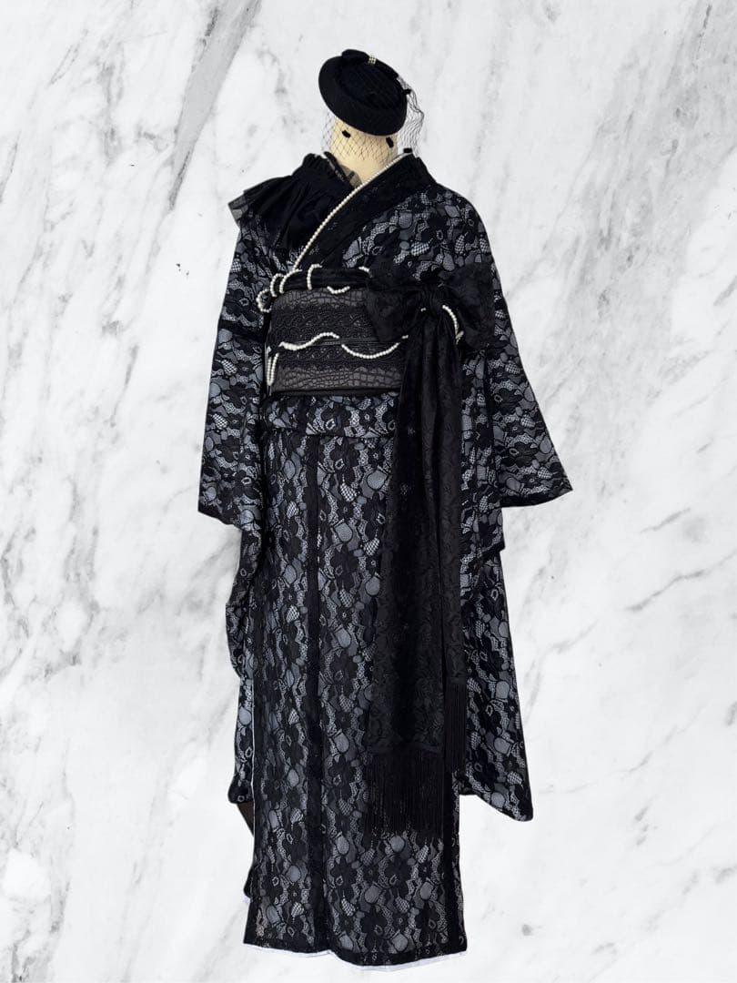 【総レースBLACKフリル振袖】 ギャザーフリル振袖（ブラック）SAK-FKFG20250110 | さく研究所,着物