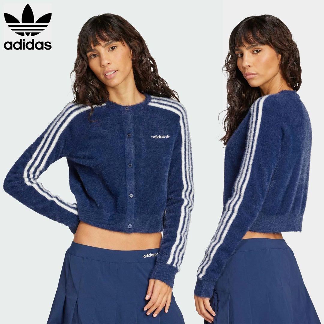 adidas アディダス フラッフィー ニットカーディガン M ネイビー
