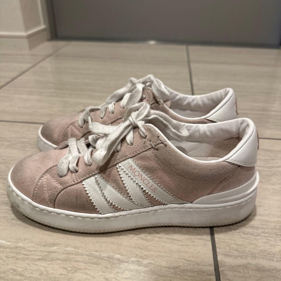 モンクレール　モナコローカット　ピンク スエード スニーカー袋つき MONCLER (モンクレール) Mマーク ローカットスニーカー Monaco M