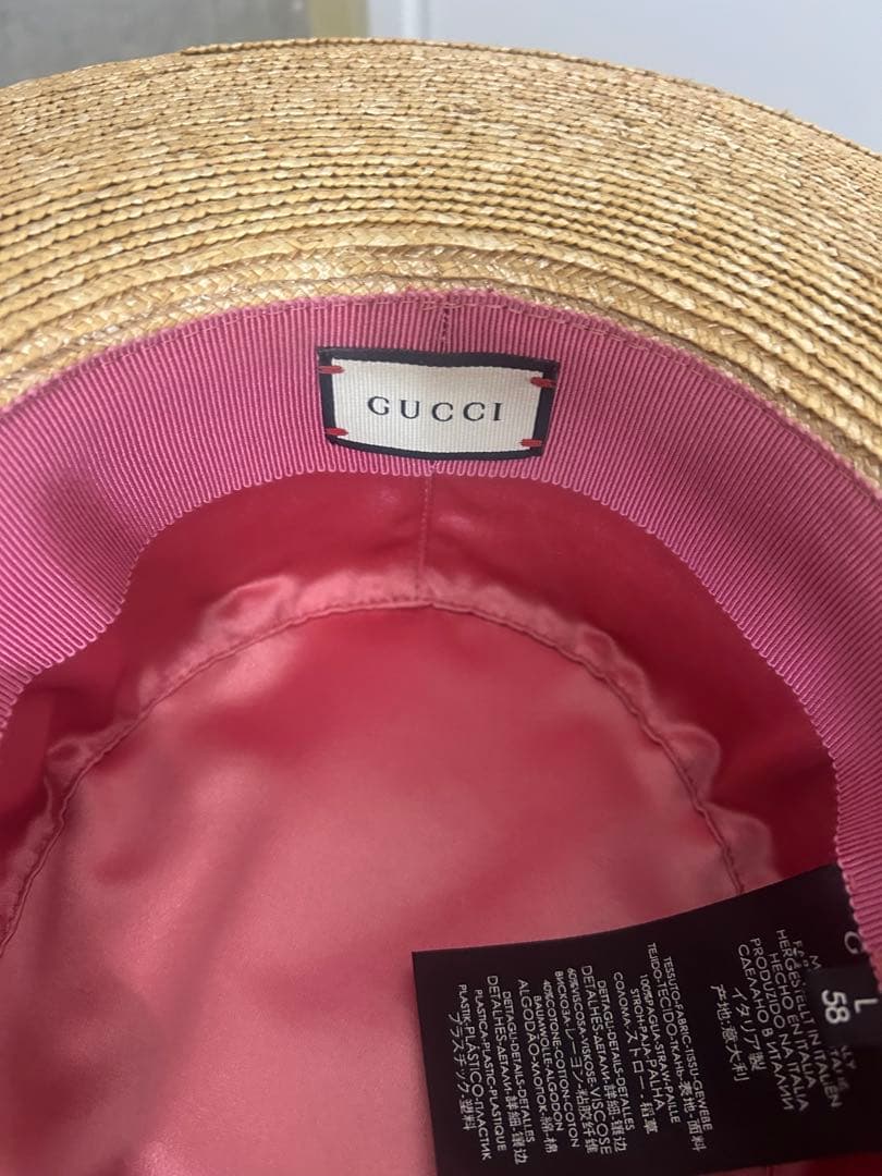 中古美品】Gucciグッチ 麦わら帽子 ホワイトパール装飾GGロゴ - メルカリ