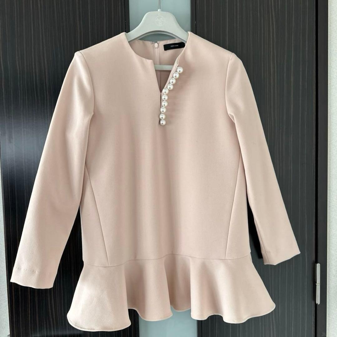 YOKOCHAN ヨーコチャン パール ヘムフレア ロングスリーブブラウス 38