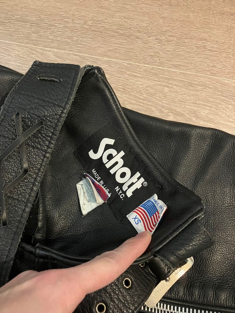 Schott ショット レザーチャップス USA製 本革 XS バイク黒