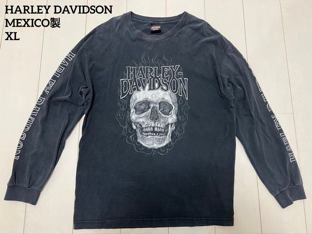 XL HARLEY DAVIDSON 長袖シャツ スカルプリント ヴィンテージ XL HARLEY DAVIDSON 長袖シャツ スカルプリント ヴィンテージ