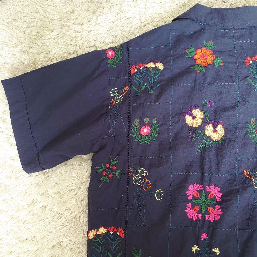 4/11まで】フリーダ Freada インドパッチワーク刺繍シャツ ネイビー