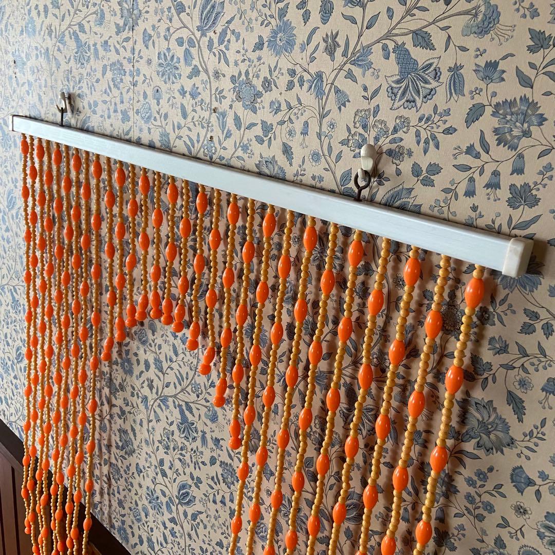 昭和レトロ ビーズのれん オレンジ 当時物 レトロポップ デッド