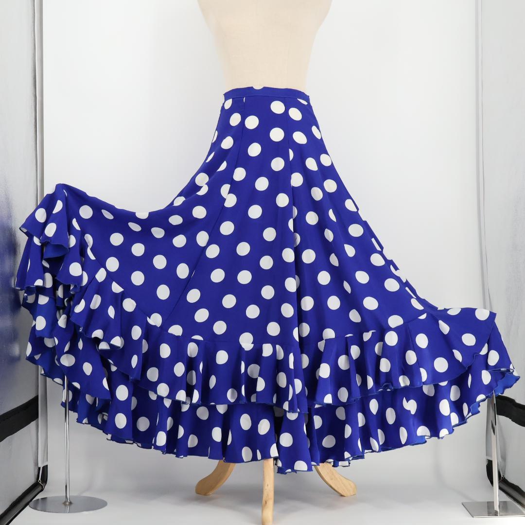フラメンコ衣装】ブルー ファルダ ボランテ スカート 青 水玉 ドット