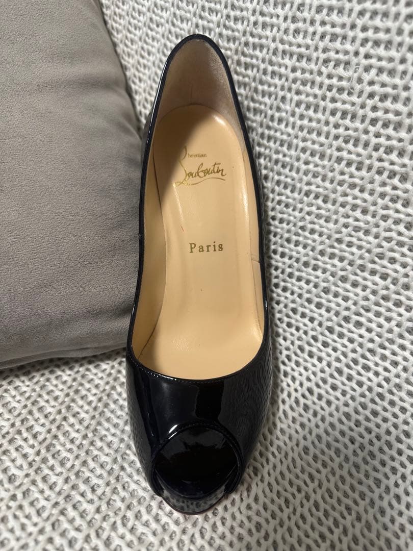 Christian Louboutin 黒 オープントゥ ハイヒール37 - メルカリ