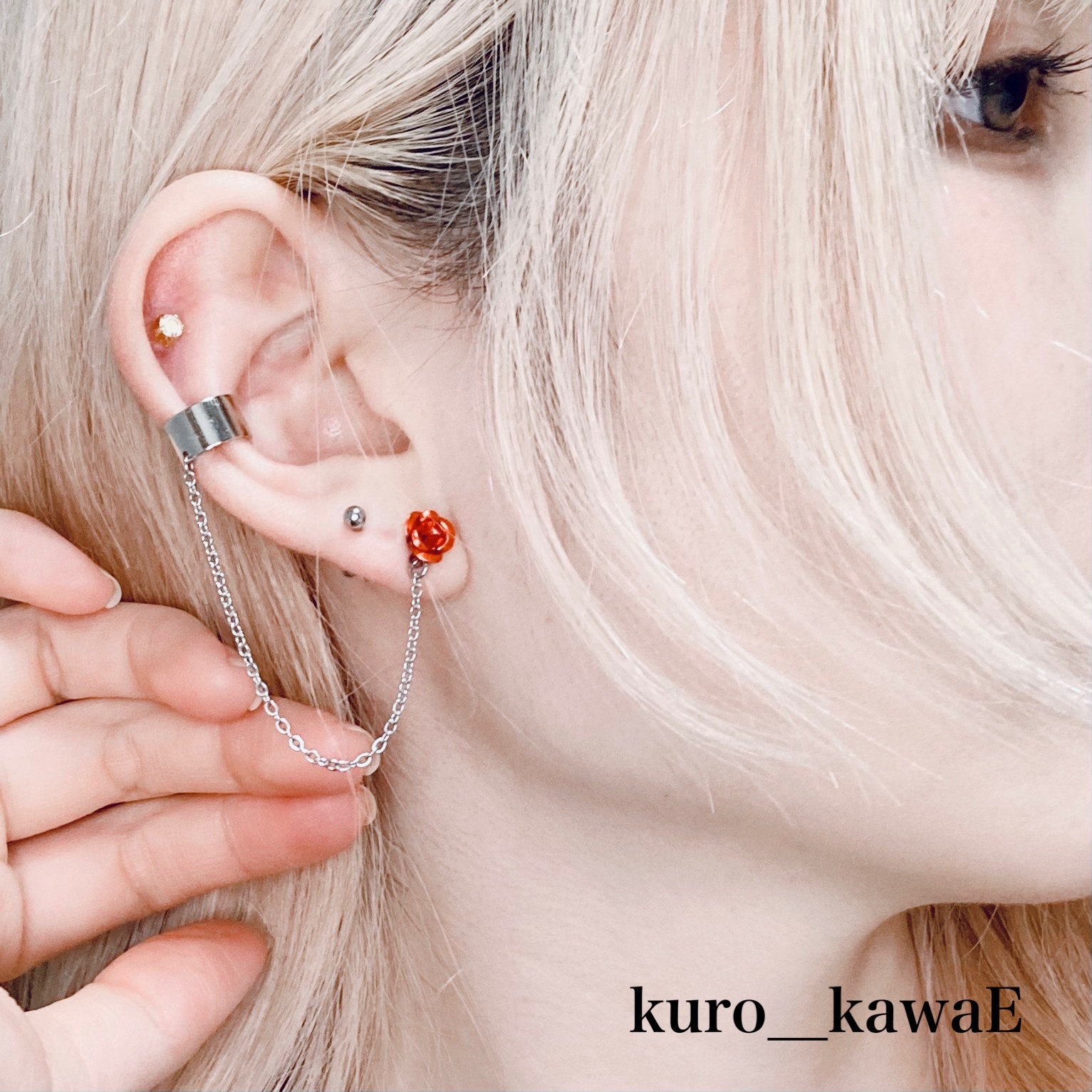 薔薇のチェーンピアス / 病みかわいい ゴシック メンヘラ 量産型 軟骨