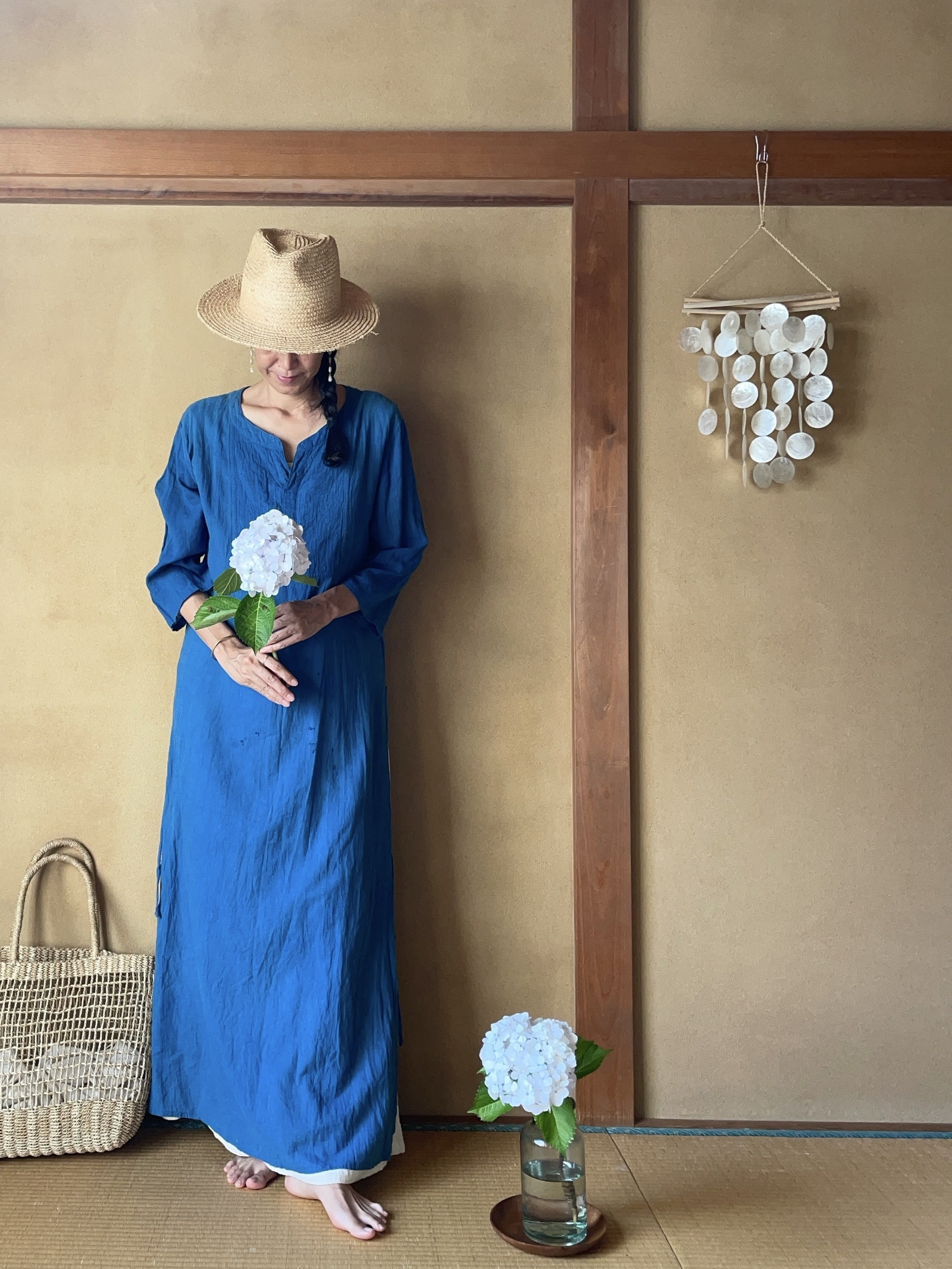 藍染めワンピース,インディゴワンピース,藍染めロングワンピース