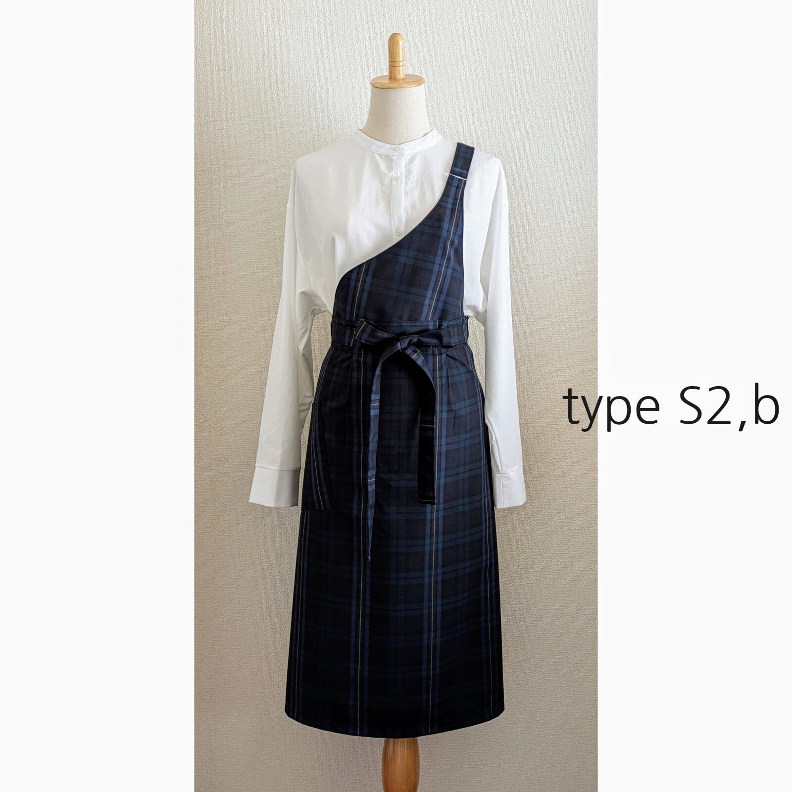 S002-L60_黒チェック【ワンショルダーのエプロン形お茶稽古着】お稽古