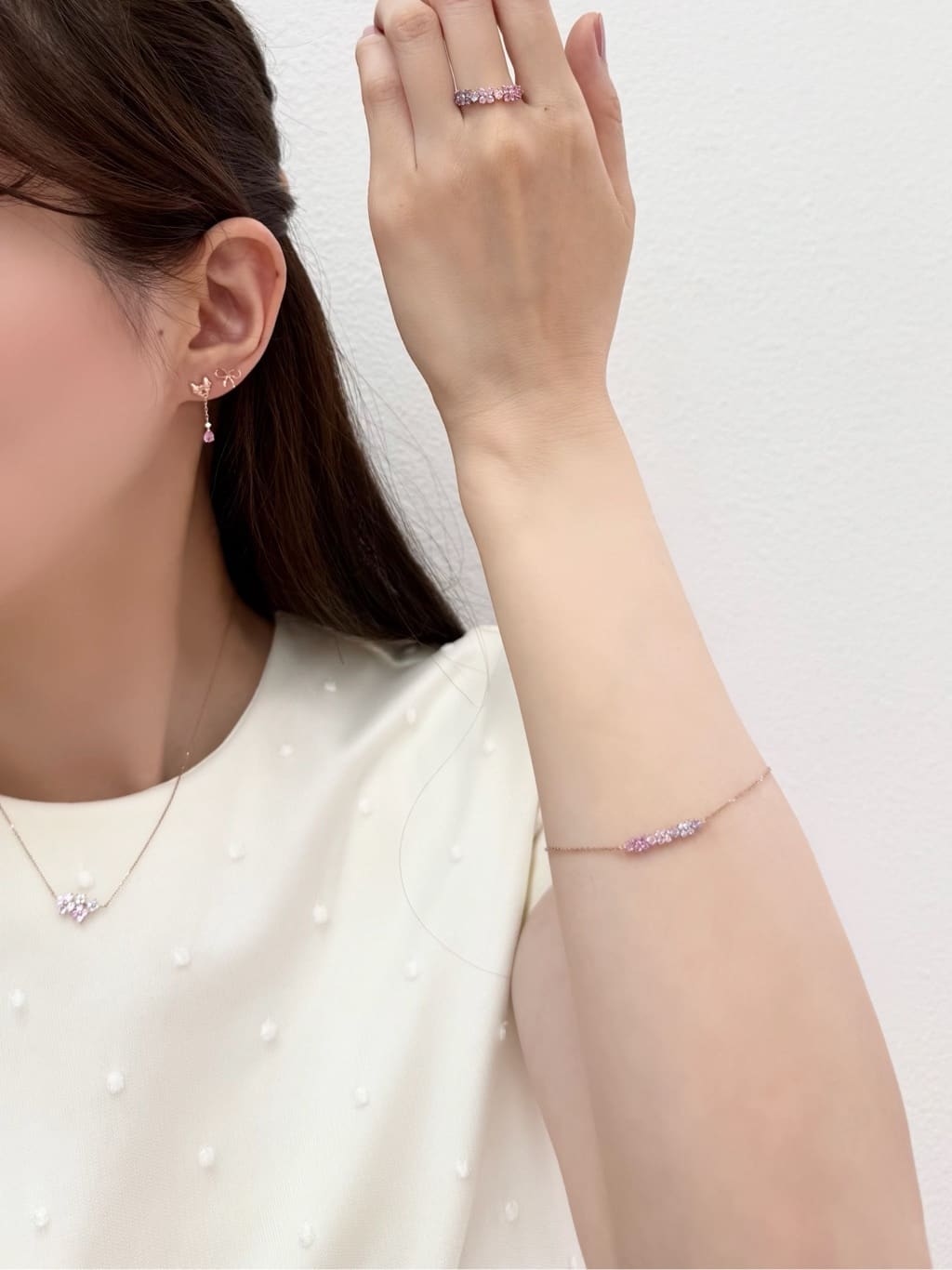 フラワーモチーフバンド リング(9号 SILVER PGメッキ
