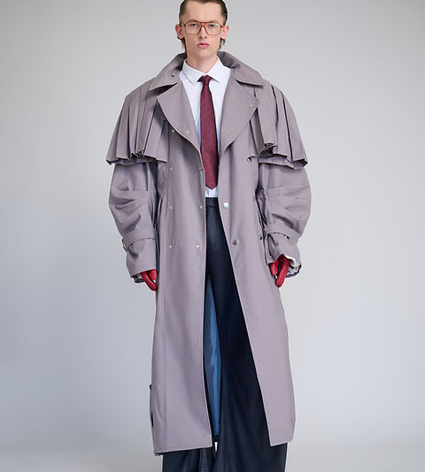 Pleated Cocoon Military Trench with Back Fastening Placket