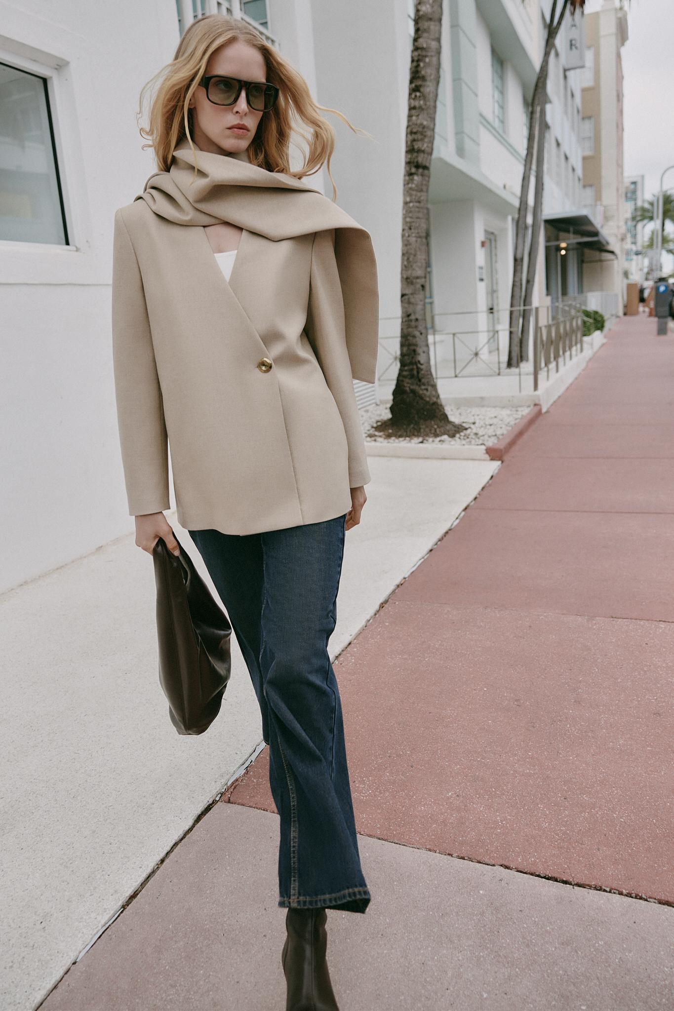 ドレープネックブレザー - サンド | ZARA Japan / 日本