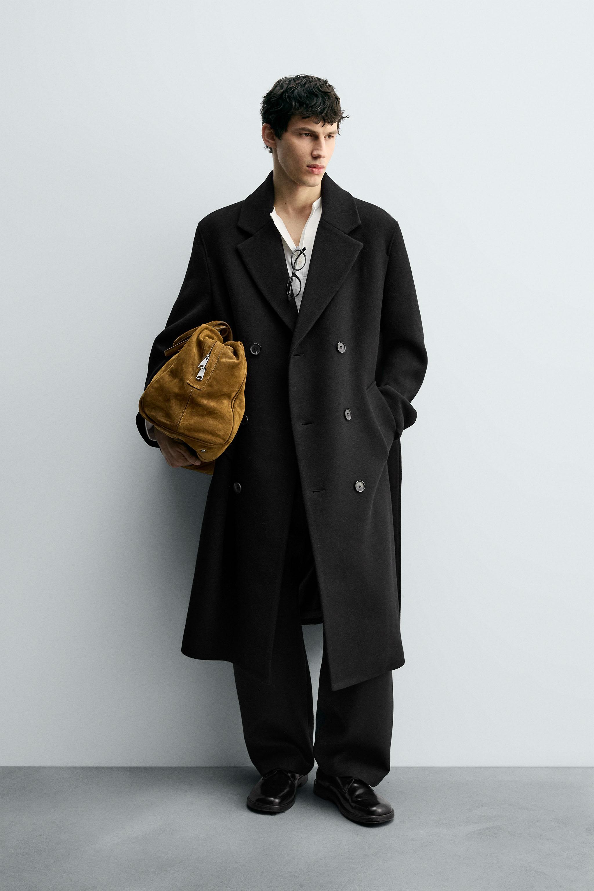ウール混ダブルブレストコート ベルト付き - ブラック | ZARA Japan / 日本
