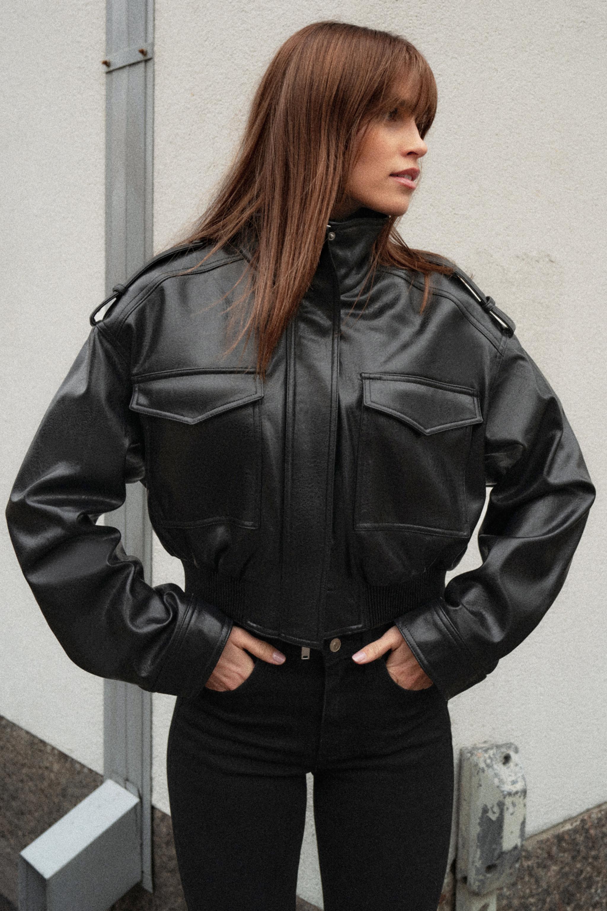 ストラップ付きフェイクレザージャケット - ブラック | ZARA Japan / 日本