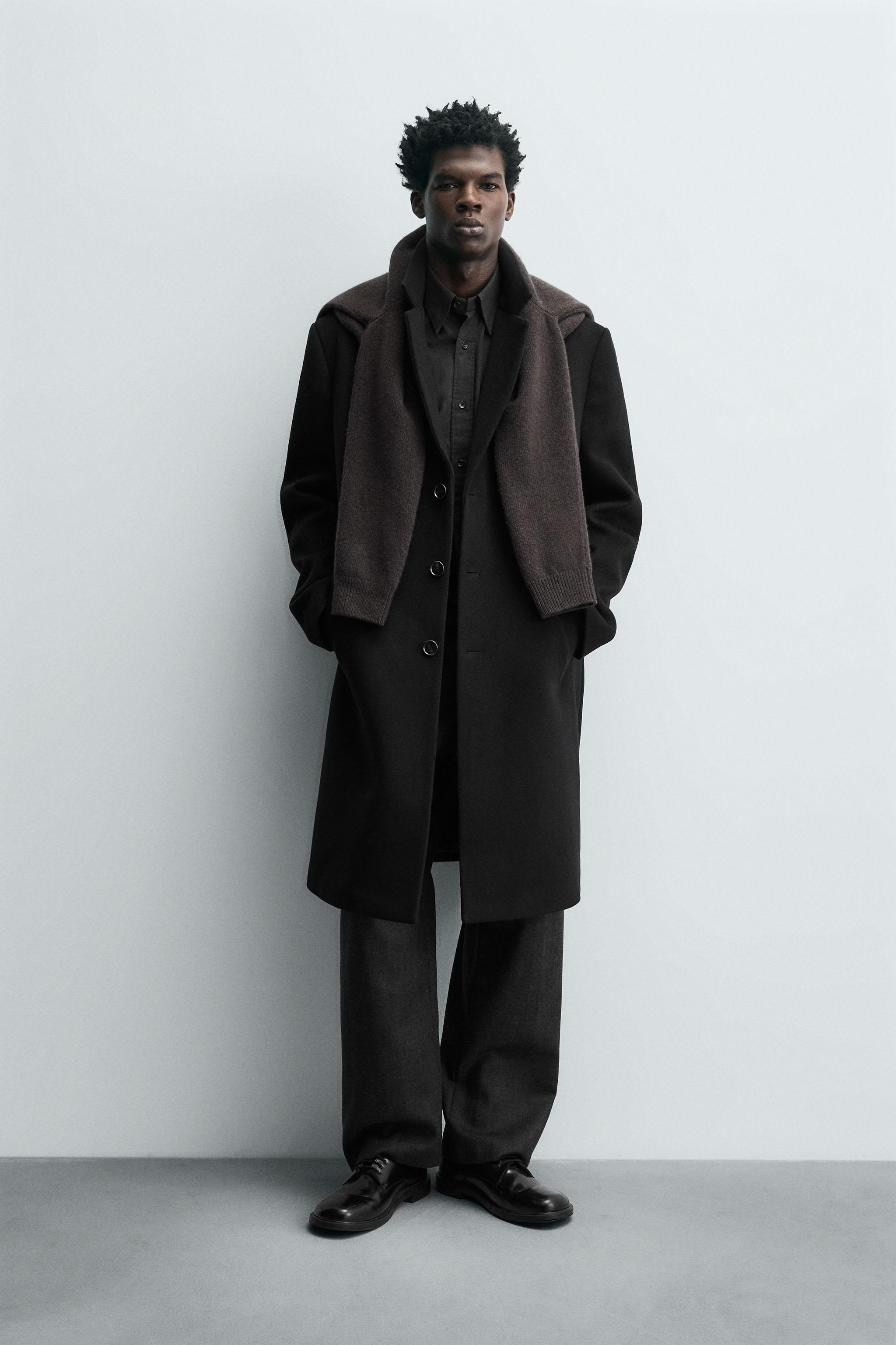 ウールレギュラーフィットコート - ブラック | ZARA Japan / 日本