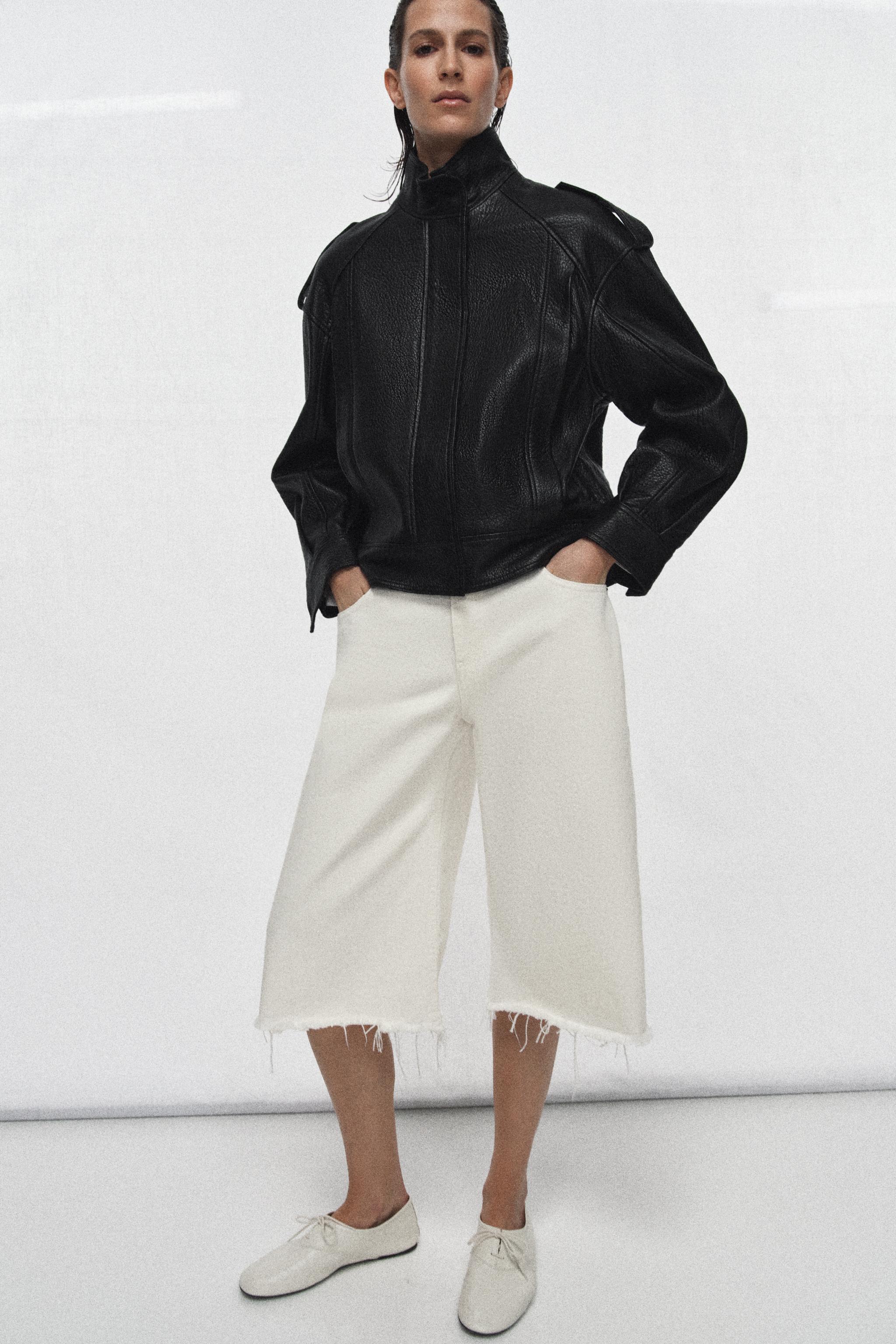 100% LEATHER BOMBER JACKET ZW COLLECTION LIMITED EDITION - Black