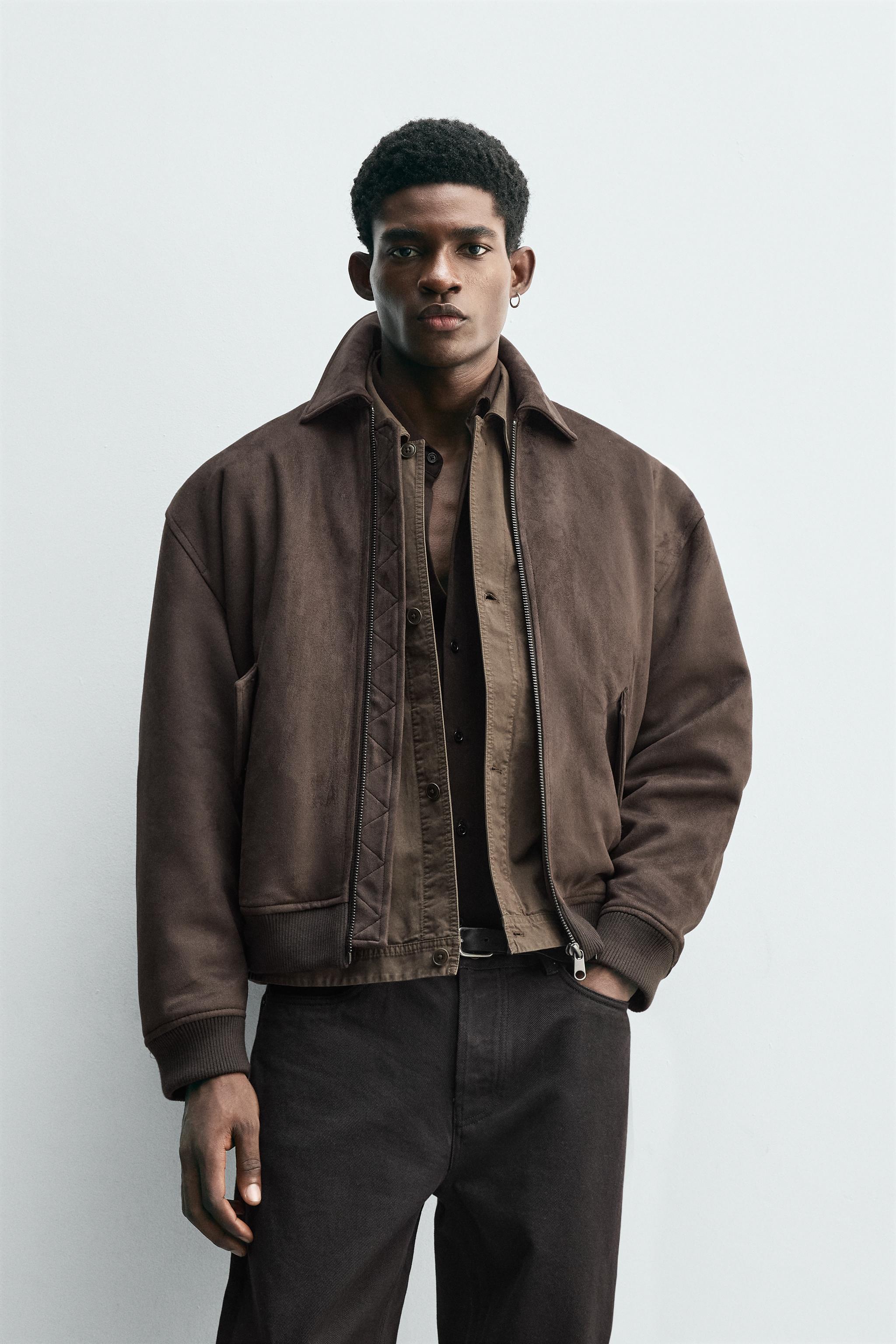 フェイクスエード キルティングジャケット - ブラウン | ZARA Japan / 日本