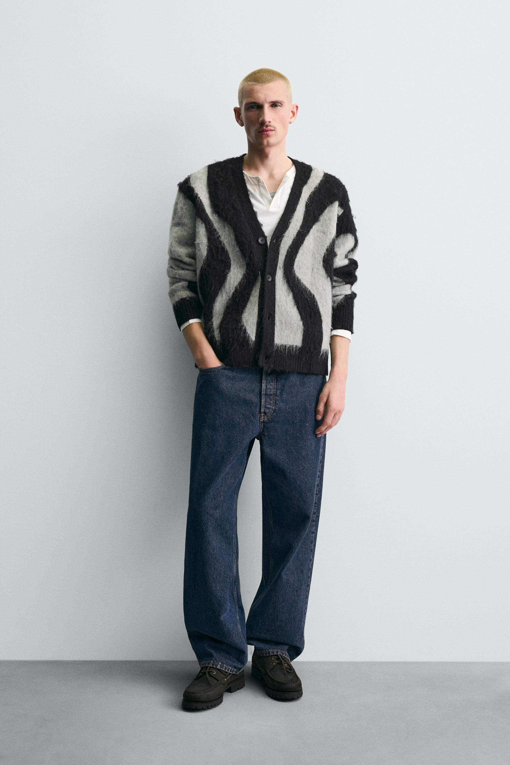 BRUSHED JACQUARD CARDIGAN - Black | ZARA United States