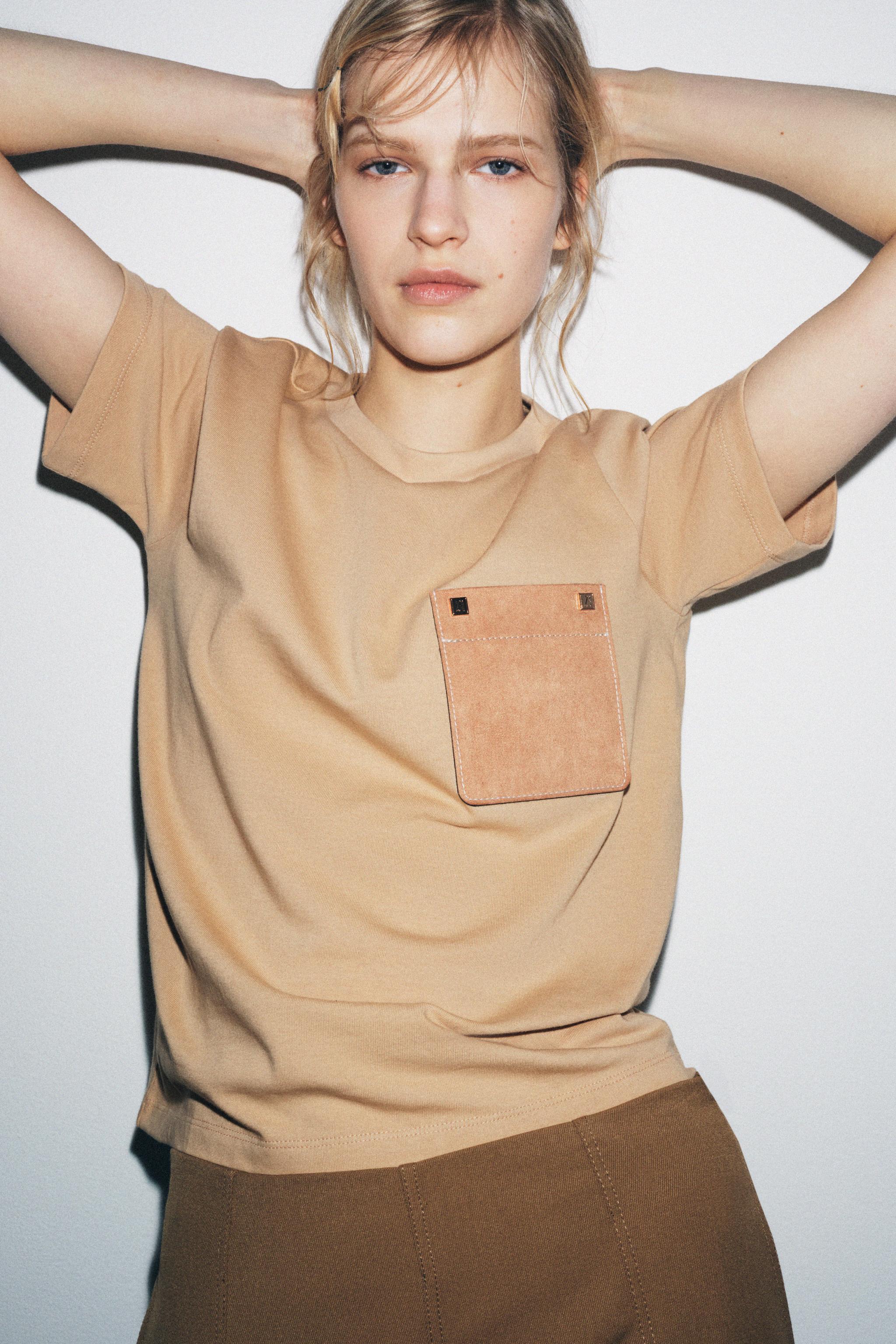 コントラストポケットTシャツ - ゴールデンブラウン | ZARA Japan / 日本