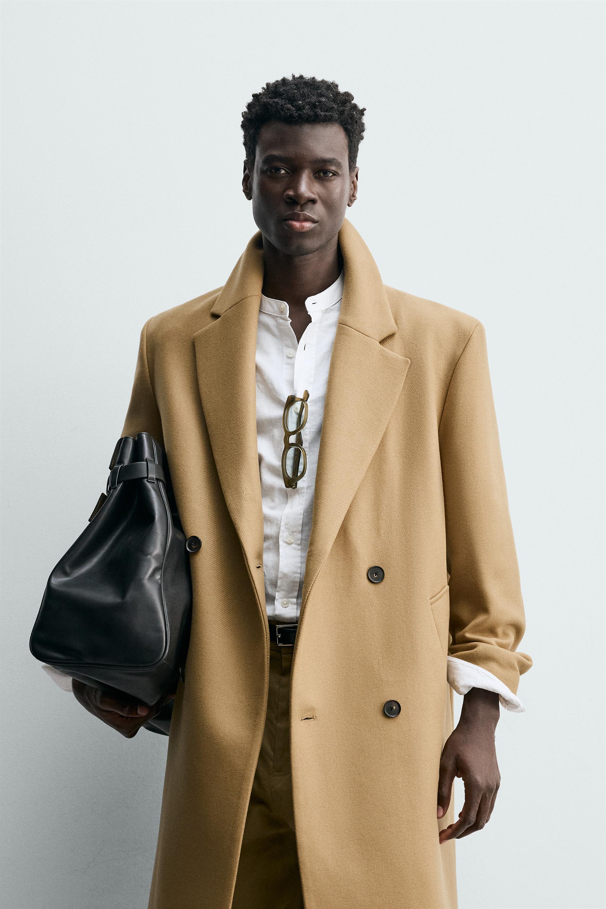 ウール混紡ダブルブレストコート - ゴールデンブラウン | ZARA Japan