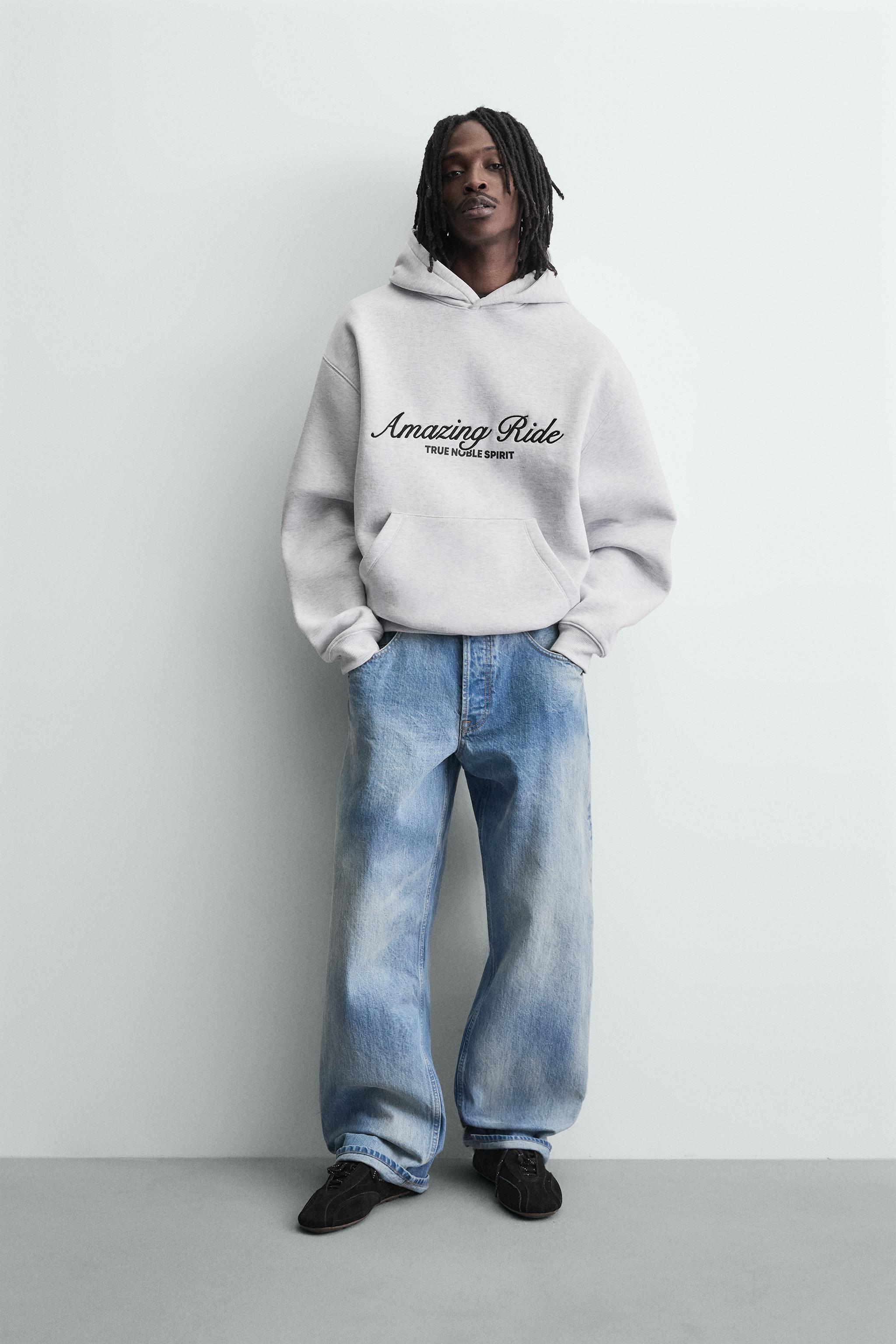コンビネーションテキストスウェットシャツ - グレーマール | ZARA