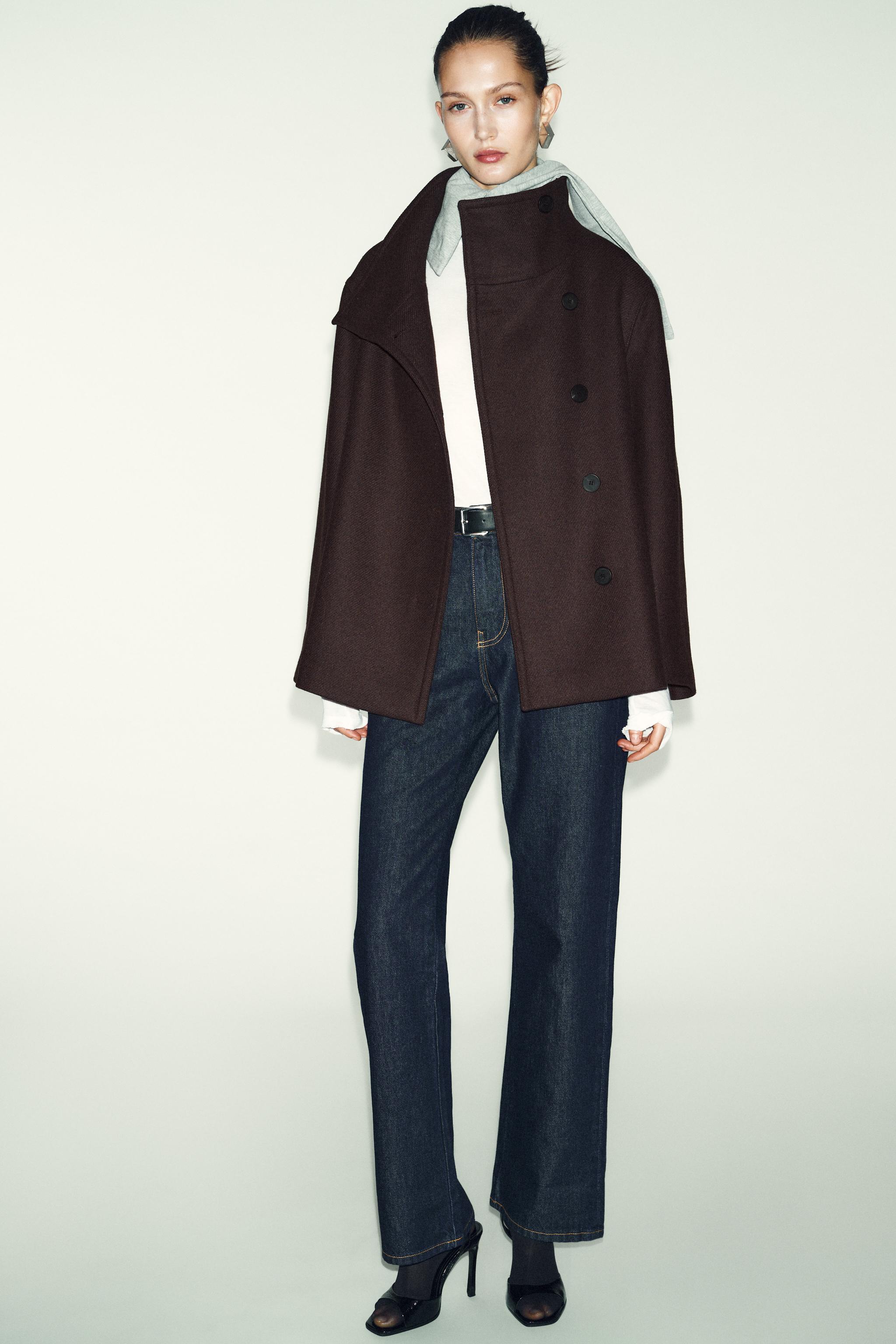 ハイネックウールショートコート - ブラウン | ZARA Japan / 日本