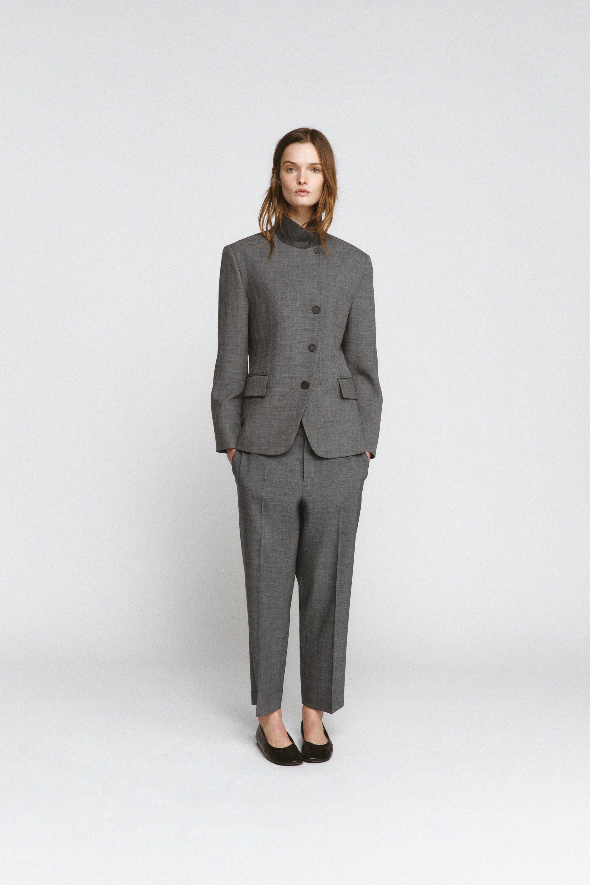 ZW COLLECTIONチェック柄ストレートパンツ - グレー | ZARA Japan / 日本