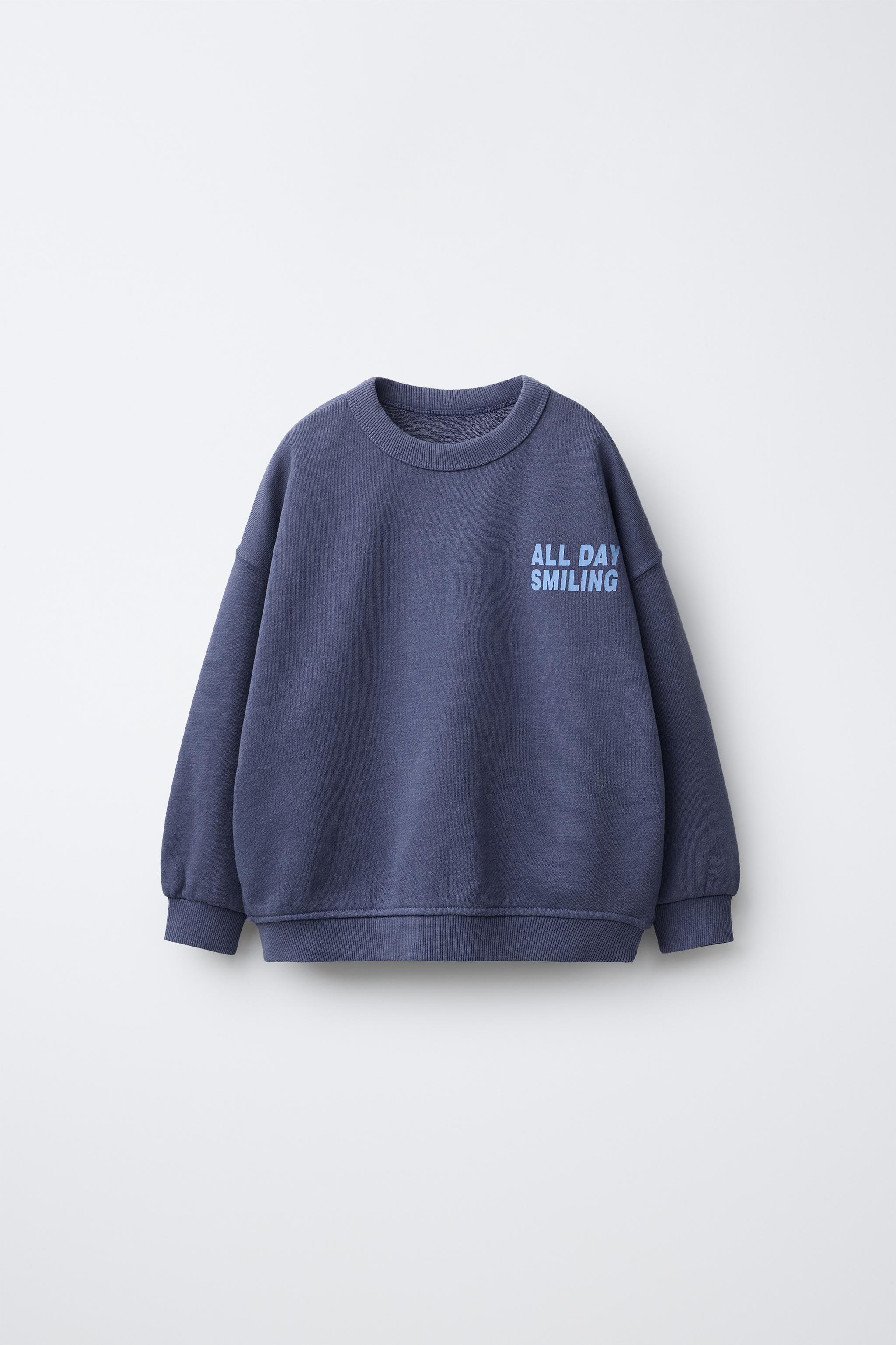 テキストプリントスウェットシャツ - ミディアムブルー | ZARA Japan