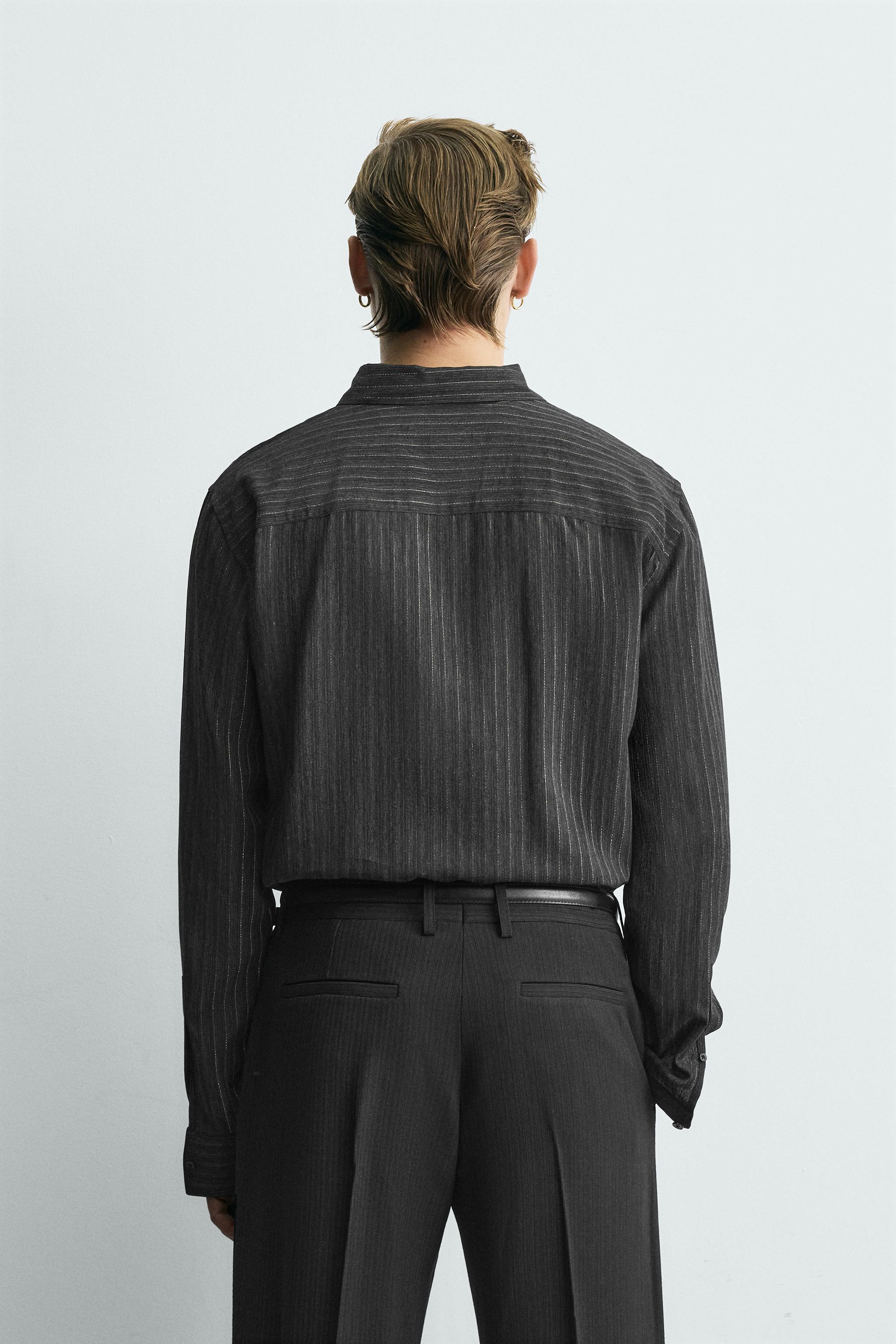 LIMITED EDITION 光沢ストライプフルイドシャツ - ブラック | ZARA