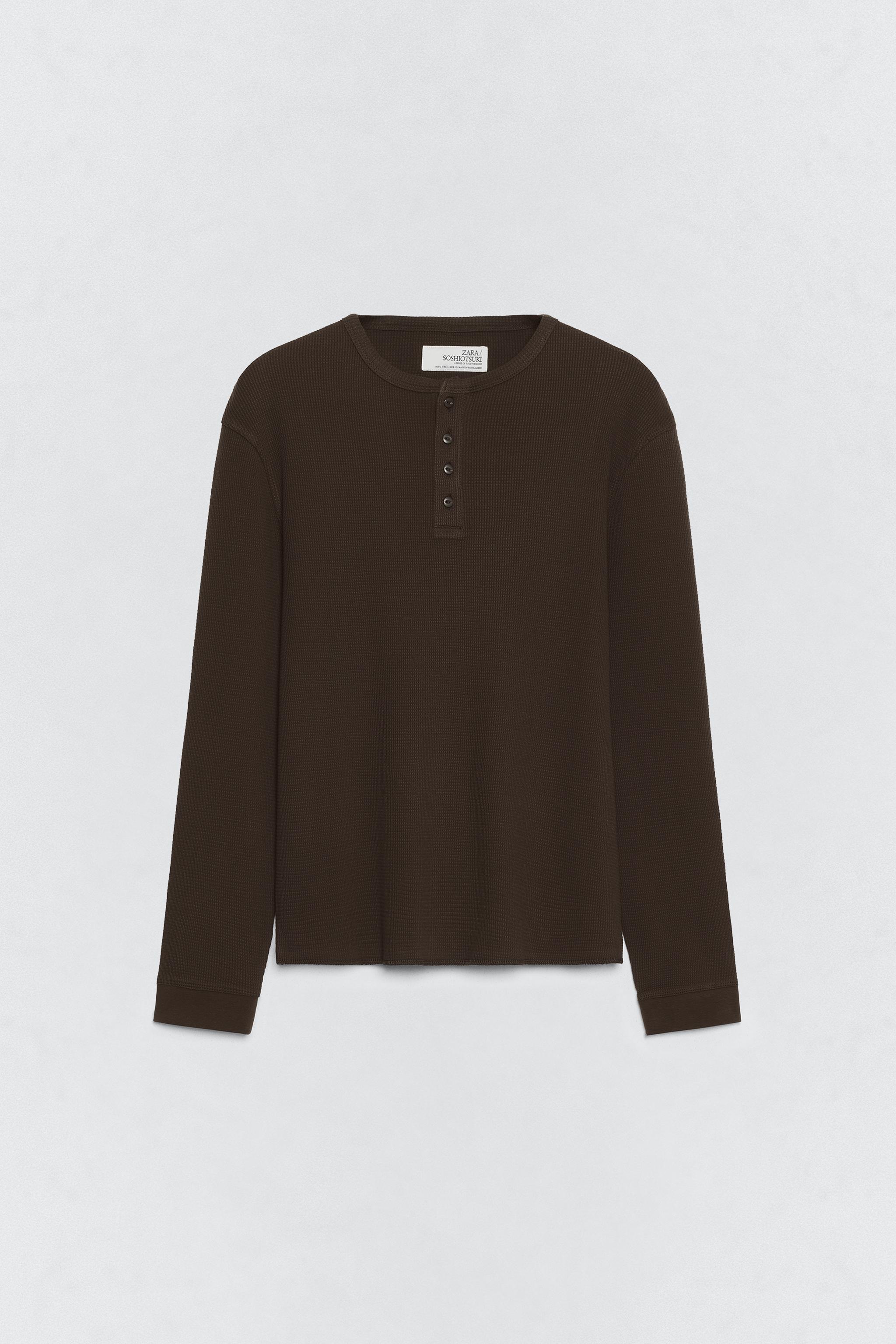 SOSHIOTSUKI x ZARA ヘンリーネックワッフルTシャツ - ブラウン | ZARA